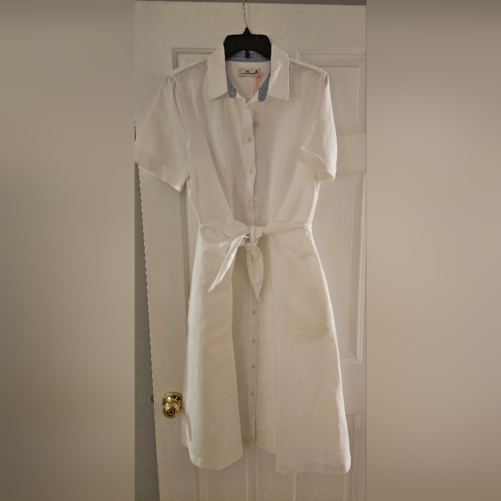 Vineyard Vines White Tie-Waist Dress